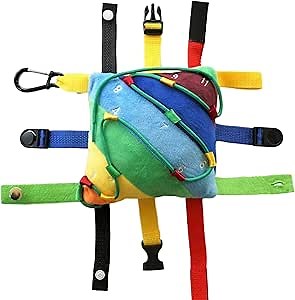 SENSORY4U Buckle Pillow Sensory Fine Motor Development Toy Activity Plushie - OT Therapy Tool Threading Counting Latches Zipper Skills