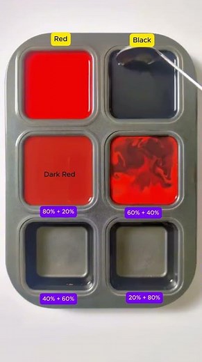Create 4 colors from 2 colors: Red + Black #asmr #mix #mixing #colors #mixingcolors #colormixing