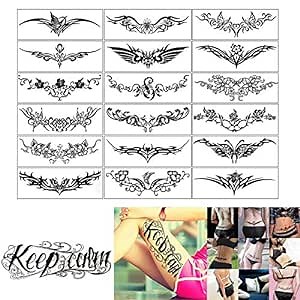 ELANE 19 Sheets Tramp Stamp Temporary Tattoo,Fake Temporary Tramp Stamp Tattoo Stickers for Women Grils Men