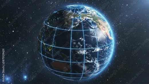 The Earth's Surface with a Glowing Heatmap Overlay and Grid Lines in Outer Space