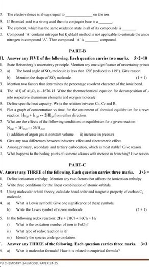 1st PUC chemistry model question paper for annual examination