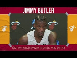'Just a basketball play': Jimmy Butler reacts to CLUTCH game-saving block on Booker | NBA on ESPN