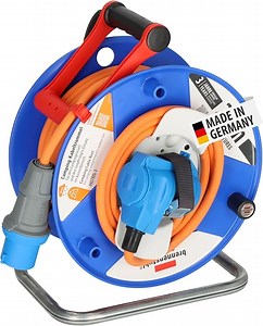 Brennenstuhl Camping-Kabeltrommel 25m, 230V,(H07RN-F 3G2,5 in orange, CEE-Winkelkupplung inkl. Schutzkontakt-Kombisteckdose, für den ständigen Einsatz außen IP44, Made in Germany)