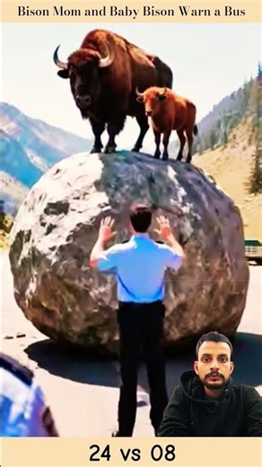 Bison Mom 🦬 & Baby Bison Warn a Bus 🚌 #24vs08 #bison #animals #animalrescue #reactionvideo #aistory