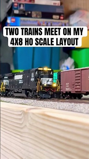 Two Trains Meet on My 4X8 HO Scale Train Layout #hoscale #modeltrains #railroad #modelrailroad