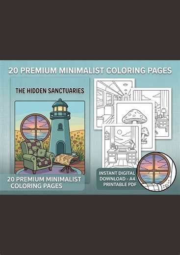 20 Modern Minimalist Coloring Pages PDF Cozy Sanctuaries Line Art Instant Download
