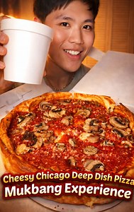 Cheesy Chicago deep dish pizza mukbang experience