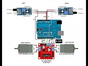 line follower robot by arduino, l298n, IR Fc-51, 2Dc motor