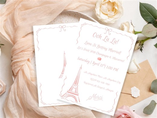 Parisian Bridal Shower Invitation | French Theme Bridal Shower Invite | Chic Paris Shower | Digital Download - Etsy
