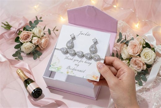 Personalized Bridesmaid Jewelry Set – CZ Teardrop Earrings and Bracelet, Wedding Party Gift - Etsy