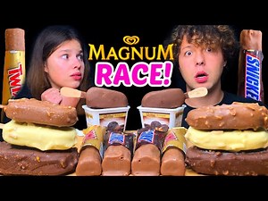 ASMR MAGNUM ICE CREAM RACE! EATING CHALLENGE (SNICKERS, TWIX) CHOCOLATE ICE CREAM 먹방 | Tati ASMR
