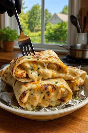 207K views · 618 reactions | Cheesy Garlic Chicken Wraps These Cheesy Garlic Chicken Wraps from deesviral are super simple and absolutely packed with flavor — the perfect quick lunch or easy dinner idea! Ingredients: • 2 cups cooked shredded chicken • 1 cup shredded mozzarella or cheddar • 2 tbsp garlic butter (or melted butter + garlic) • 4 large flour tortillas • 1/4 tsp Italian seasoning (optional) • Salt & pepper to taste | Recipes By Deesviral | Facebook