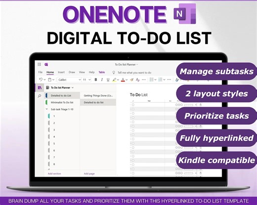 Buy Onenote ADHD Onenote to Do List Onenote Todo List Onenote Task Tracker Template Onenote Project Management Kindle Scribe Minimalist Planner Online in India - Etsy