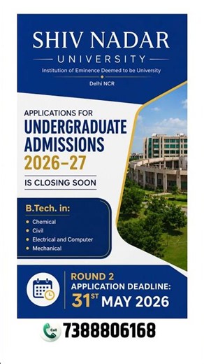 Shiv Nadar University UG Admission 2026 | Apply Before 31 May 🚨