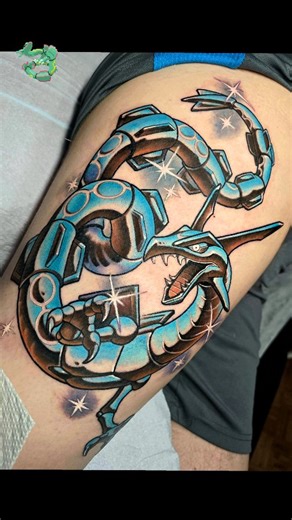 Laura Marie ☀️ | Super shiny Rayquaza ✨️ Had a lot of fun making this chrome Rayquaza tattoo for my client! All done with @neumatattoomachines #chrome... | Instagram