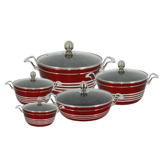 10Pcs Nonstick Cookware Sets Granite Pots and Pans Set Fire Bottom PFOA Free Frying Pan Saucepans Non Stick Die Cast Cooking Set