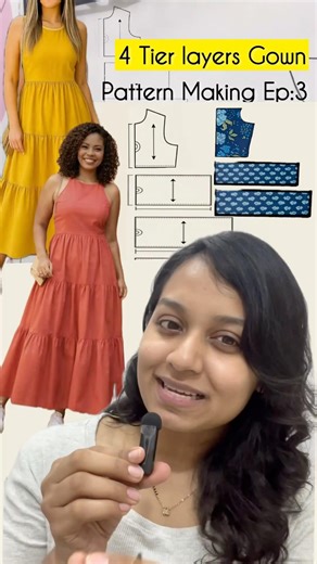Cutting 3 tier layered gown | Pattern making & drafting
