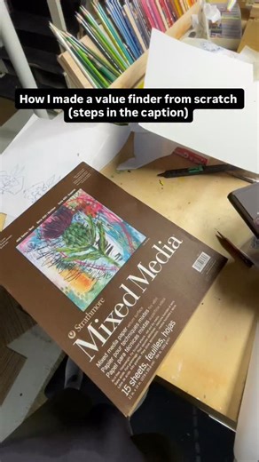 How I made a value finder for painting: Step 1: use up all the paper in a pad Step 2: cut to size Step 3: use chisel to cut viewing and hanging holes Step 4: make value steps Step 5: seal with matte medium for protection Step 6: go and paint! #wvartist #appalachianartist #artprocess #gouache #satisfying | MattsmithMakes