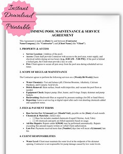 Pool Service Contract Template | Maintenance Agreement (PDF Download) - Etsy Australia