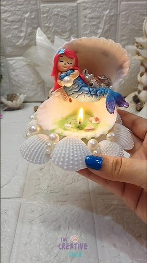 Full tutorial here 👆 DIY Seashell Mermaid Candle 🧜‍♀️ 🦪 #shorts #viralreels #seashell #craft