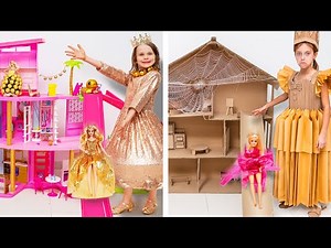 Golden Barbie vs Cardboard Barbie: DIY Makeover Challenge