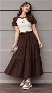 😍🎀Super Cute Brown Crop Top + Tiered Skirt Combo 🔥 #Shorts#fashion #foryou #ootd #styleinspo #yt