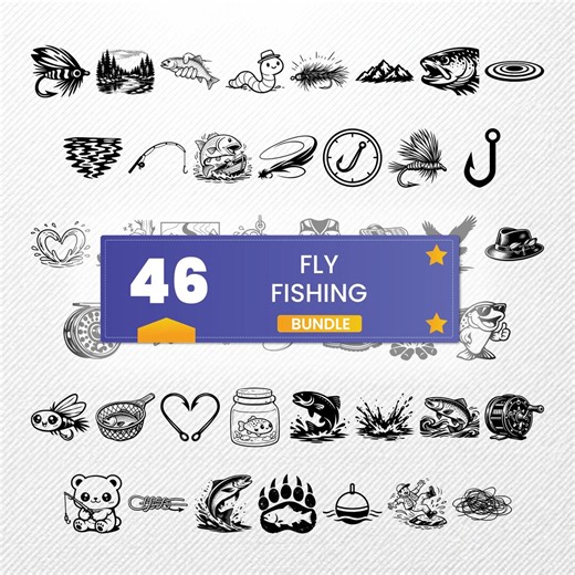 Fly Fishing SVG Bundle | 46 Vector Clipart | PNG Eps Dxf PDF Silhouette Illustrations | Retro & Vintage Fishing Graphics | Print on Demand - Etsy