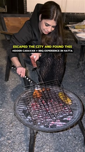 Poonam| Middle-East Lifestyle Blogger| Influencers marketing on Instagram: "Escaped the city and found the perfect weekend getaway in Hatta A cozy caravan stay + live BBQ where you actually cook your own food 🔥 Veg & non-veg options available, amazing vibes, super helpful staff, and a whole lot of memories with friends & family. This is not just a stay, it’s an experience. Highly recommended & a must-visit! 📍 The out resort , hatta 10/10 experience. Must visit! [ caravan, bbq , live cooking, w