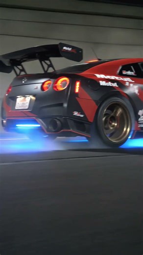 GT-R R35 Night Launch 💨 Smoke & Blue Lights #nightdrive #hypercar