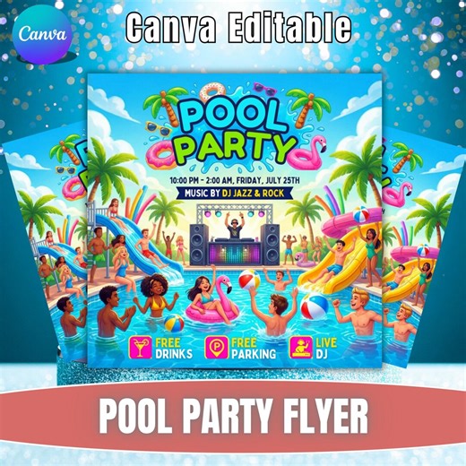 Pool Party Flyer Canva Template | Summer Pool Party Invite | Beach Party Flyer | DJ Party Flyer | Event Flyer 1080x1080 Px - Etsy