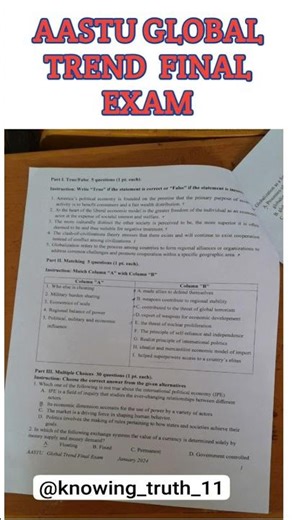 ADDIS ABEBA SCIENCE AND TECHONOLOGY GLOBAL TREND FRESHMAN FINAL EXAM