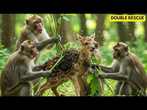 Shocking Rescue of Baby Deer and Panda from Bee Swarm by Monkeys | Animal Rescue