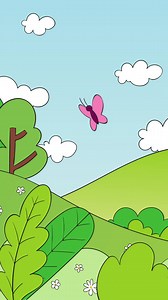 Free stock video - Motion graphic of hand drawn spring landscape with nature and butterfly