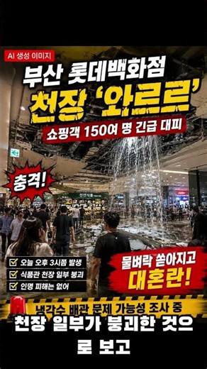 부산 롯데백화점 센텀시티점 천장 붕괴! 150명 긴급대피 😱 자칫 대형참사