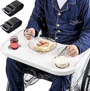 Fanwer Wheelchair Lap Tray with Two Cup Holders - 4 Pieces Tray Straps, Wheelchair Accessories, Professional Wheelchair Tray Table for Manual Wheelchair, Portable Wheelchair
