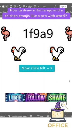How to draw a flamengo and a chicken emojis in word? #wordplay #chickenemoji #cuteemojis #wordhack