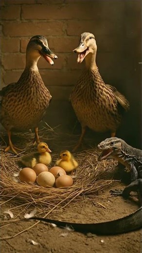 Duck Parents vs Giant Monitor Lizard — A Fierce Battle for the Nest