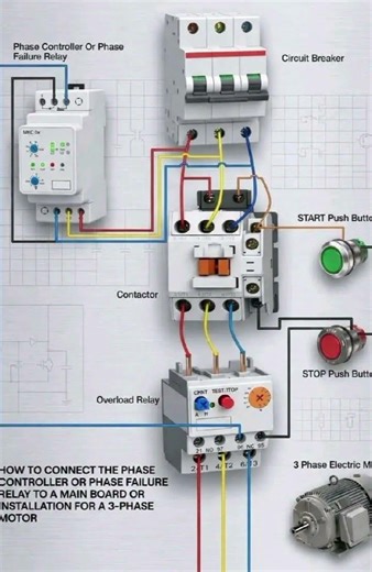 3 Phase Motor Complete ! Phase Failure Relay ConnectionContactor + Overload + Phase Relay Full Setup