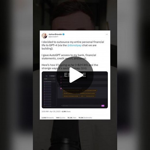 This guy decided to outsource his entire personal financial life to GPT-4. He gave AutoGPT access to his bank, financial statements, credit report, and email. So far he’s been able to save over $200 in some pretty strange ways. First he got AutoGPT to work on Subscriptions he’s not using. He did this with DoNotPay connection, he had it login to every bank account and credit card that he owns and scanned 10,000 transactions. It found $80.86 leaving his account every month in useless subscriptions