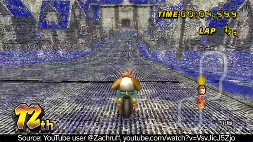 Mario Kart Wii contains an unused track that looks so corrupted that most videos do not have the bitrate necessary to properly convey how corrupted it is. However, its textures are merely in the wrong format. Changing the format reveals the track looks completely normal.