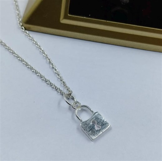Sterling Silver Padlock Necklace, Dainty Lock Chain - Etsy