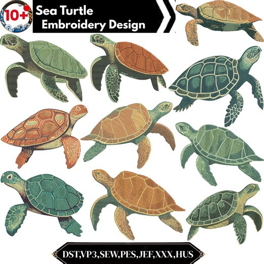 Turtle Embroidery Design, Mini Turtle Embroidery, Sea Embroidery, Ocean Embroidery, Turtles and Flowers Motive, Machine Embroidery Design - Etsy