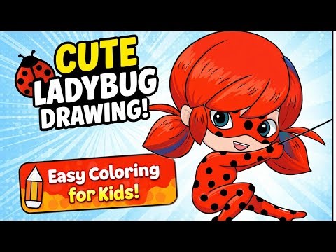 Ladybug Cute Jumping Pose Drawing & Coloring Page | Miraculous Ladybug Art for Kids