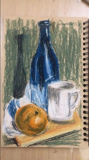 Oil pastel still life drawing | رسم طبيعة صامتة بالوان باستل زيتي