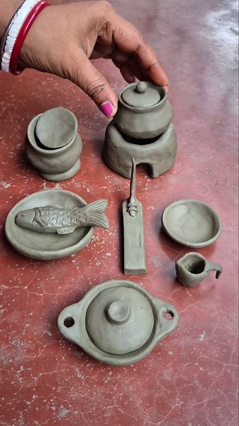 Village Kitchen Sets & Fish Making With Clay #shorts