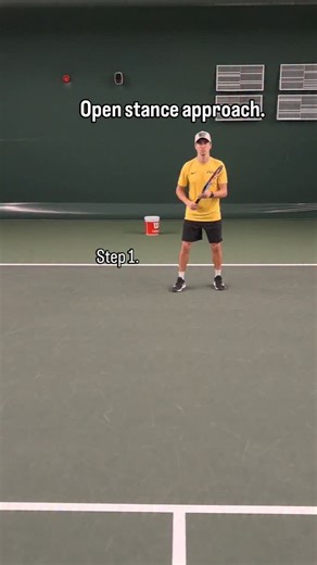 Tennis Bros co. on Instagram: "Open stance approach 5 step progression⬇️ 1. Practice to jump on the spot in open stance position. 2. Practice to load outer leg and jump forward on the left leg. 3. Practice on the spot open stance shot with full racket motion. 4. Now practice running forward and taking open stance position. 5. Try to do it with a ball. #tennis"