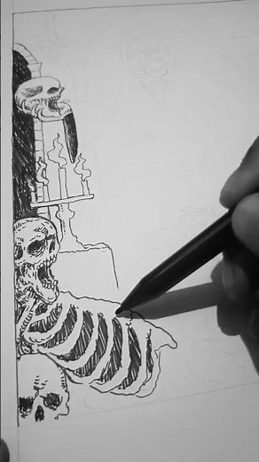 How to Drawing Grim Reaper & Skeleton Skull Timelapse Ink Progress #traditionalink #inking