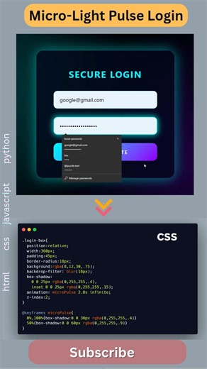 Futuristic Login UI with Success Popup ⚡ HTML CSS JS #UIDesign #WebAnimation #Shorts