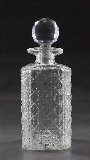Victorian Square Cut Glass Spirit Bottle - Antique Glass Decanter
