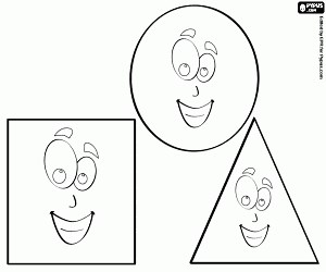 Three basic geometric shapes smiling coloring page printable game